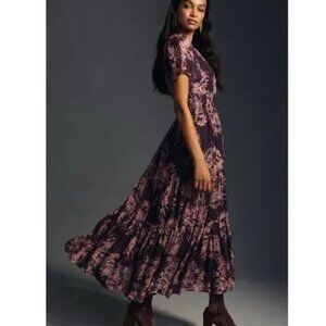Anthropologie The Somerset Purple Floral Chiffon Maxi Dress Trad Wife Dress 2X
